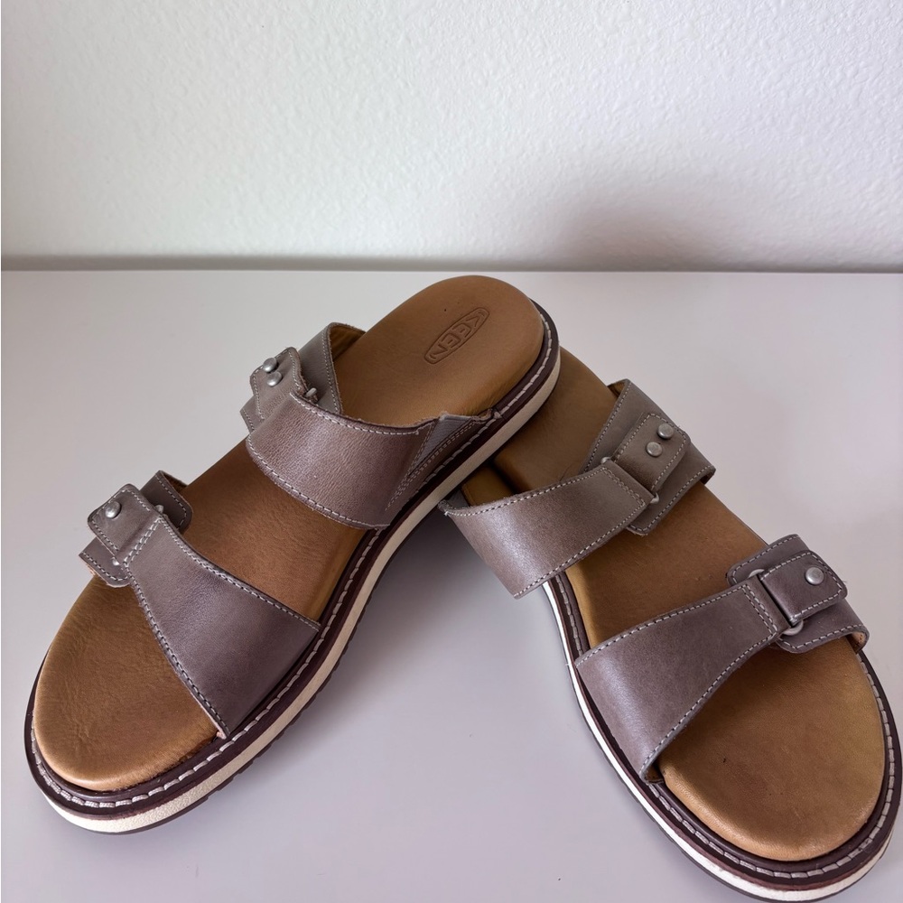 KEEN Brown Leather Slide Sandals